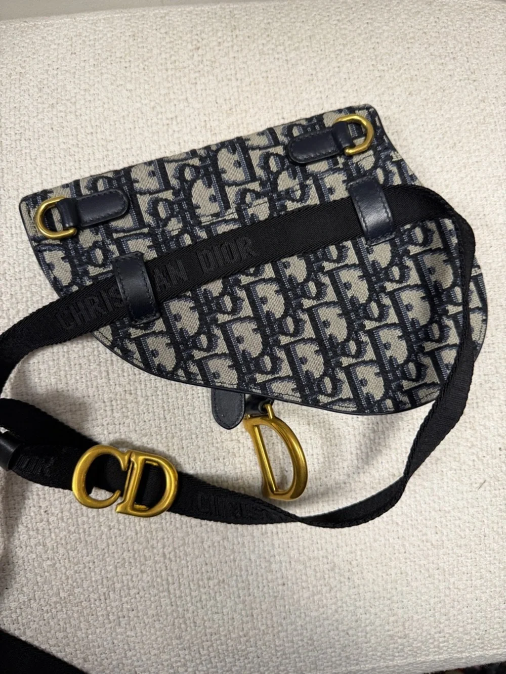 Dior Oblique Saddle Bag in Navy and Cream with Black Strap - Picture 5 of 5